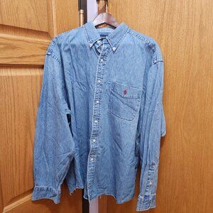 VTG Ralph Lauren Big Shirt Men Size XL Denim Red Pony Logo Cotton 90s READ